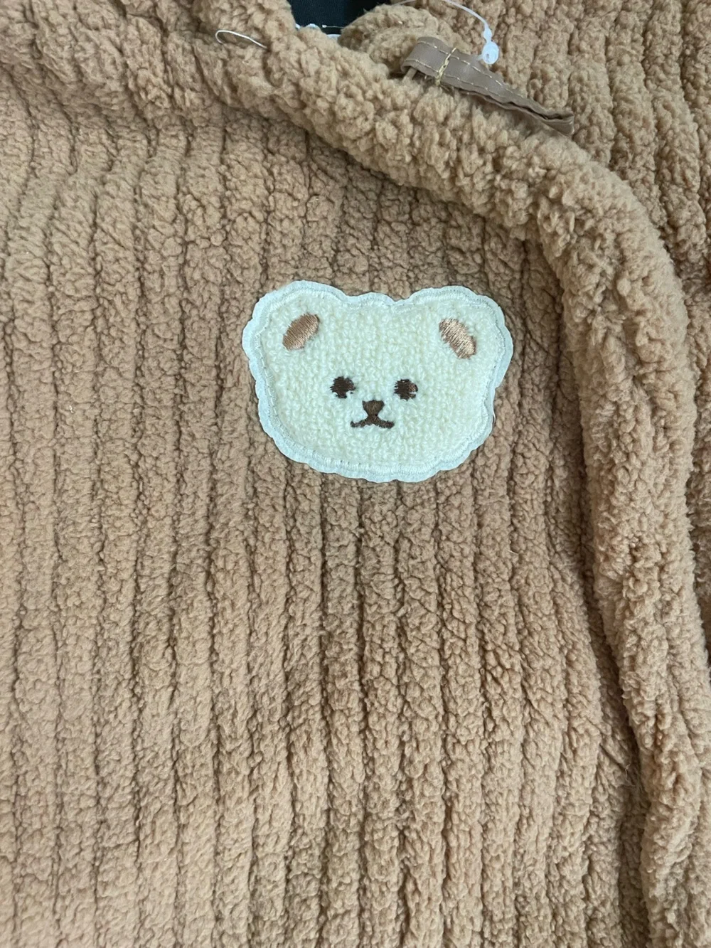 NWT Rothschild brown teddy bear cozy hooded baby onesie; size 6-9 months